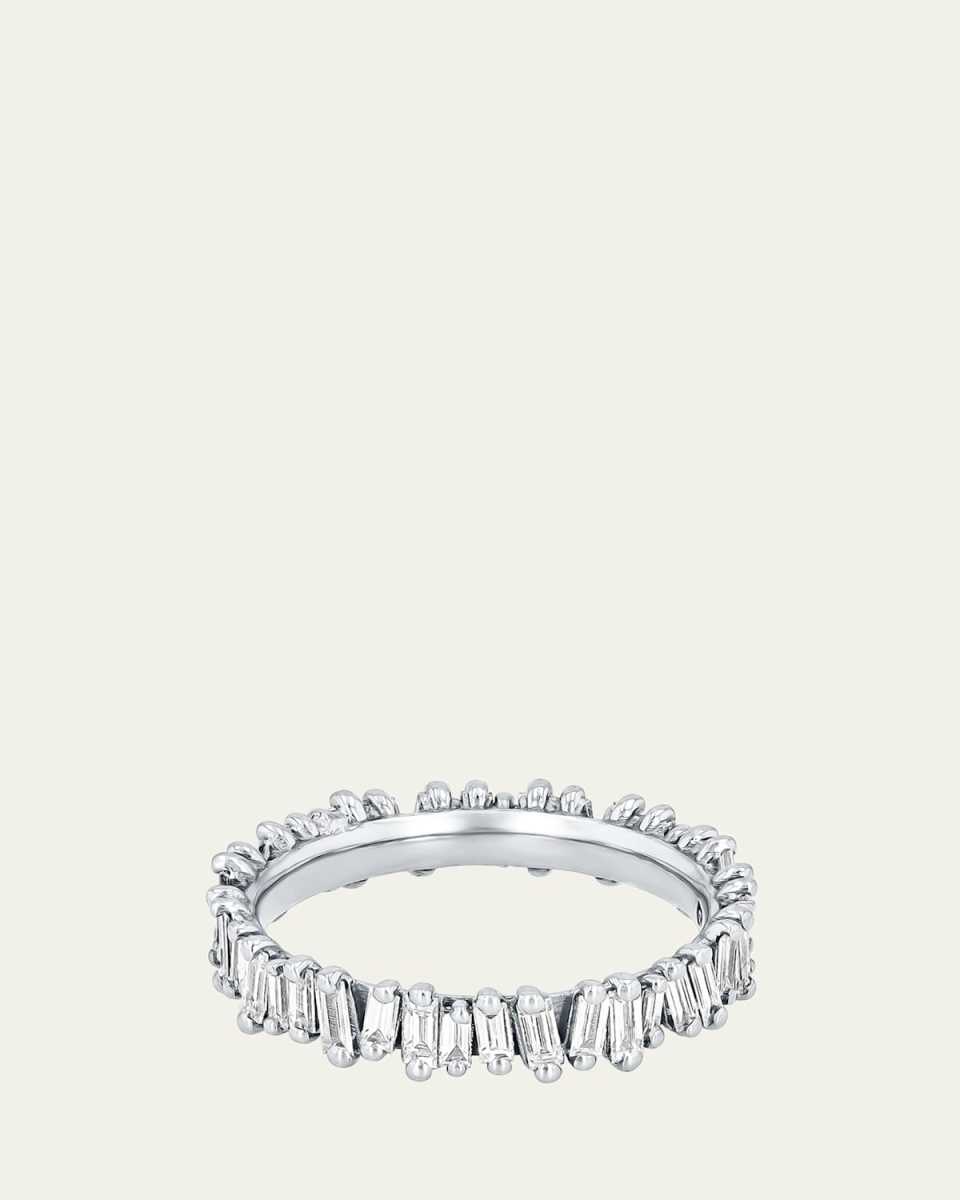 18K White Gold Classic Eternity Band Ring with White Diamond Baguettes